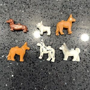 Six Lego dogs